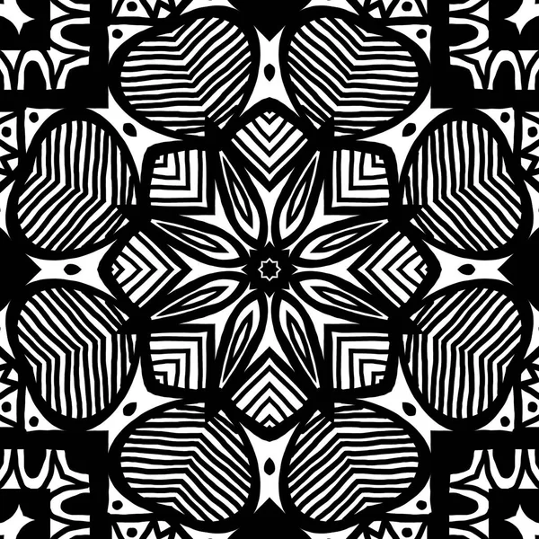 黑白装饰无缝重复花纹瓷砖 适用于纺织品印花 礼品包装纸 网页设计等创意项目 — 图库照片