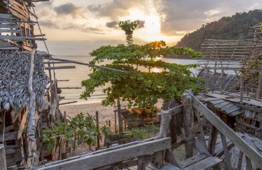 Tayland 'daki Koh Phayam Adası' ndaki meşhur Hippy Hey 'nin terasından göz kamaştırıcı bir manzara.
