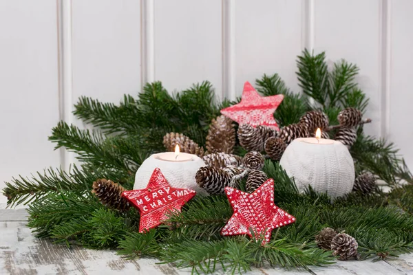 Estilo Escandinavo Rústico Rojo Verde Blanco Bodegón Navidad Través Del — Foto de Stock