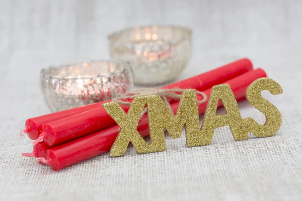 Festlig röd och guld jul dekoration — Stockfoto
