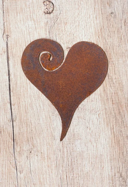 Rusted Heart Wood Background Copy Space Perfect Greeting Card Gift — Stock Photo, Image