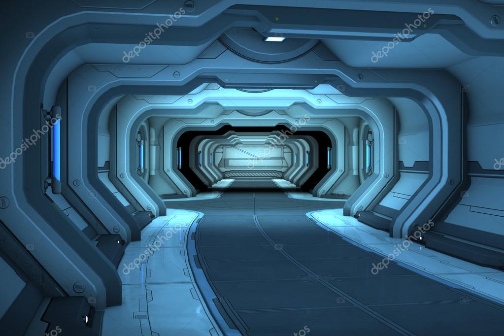 Sci Fi Spaceship Corridor Interior Design Stock Photo