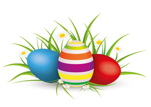 Velikonoční vejce tráva s květinami — Stockový vektor