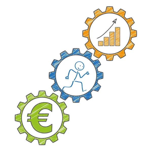 Stickman ingranaggi Euro Grafico . — Vettoriale Stock