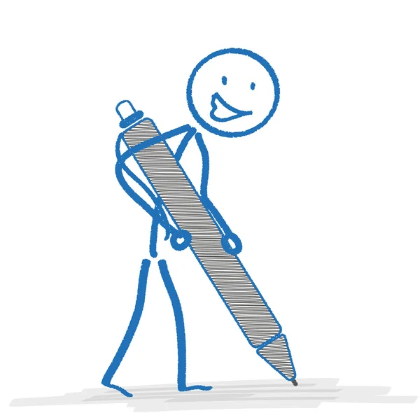 Stickman bleu avec stylo à bille — Image vectorielle