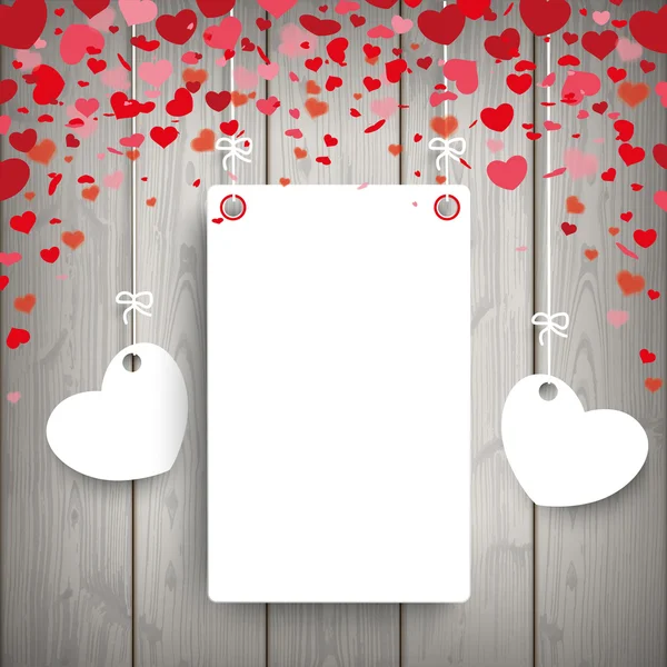 White Paper Frame 2 Hearts Wood — Stock Vector