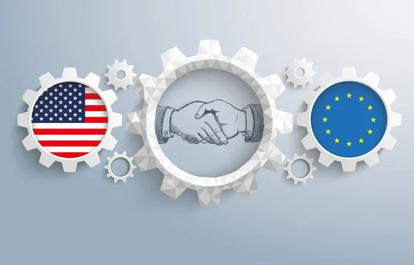 USA Eu partnerschap Gear Handshake — Stockvector