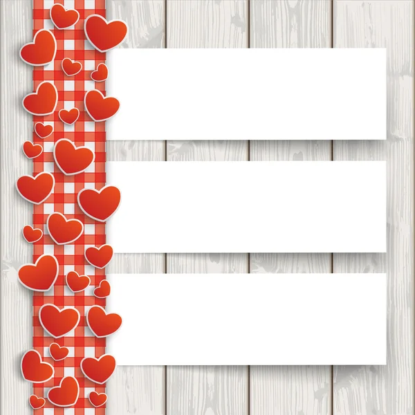Madeira vermelho verificado toalha de mesa corações — Vetor de Stock