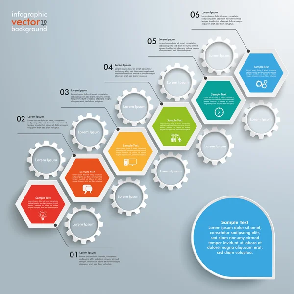 Engrenagens de crescimento gráfico hexágono — Vetor de Stock