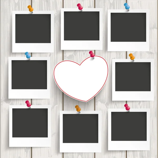 8 Instant Photo Frames Hearts Wood — Stock Vector