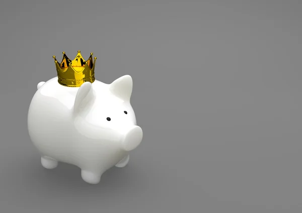 Porcelain Piggy Bank Golden Crown — Stock Photo, Image