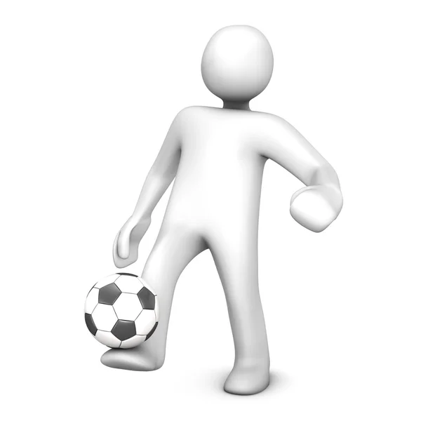 Λευκό κινούμενα σχέδια χαρακτήρα με το ποδόσφαιρο — Φωτογραφία Αρχείου