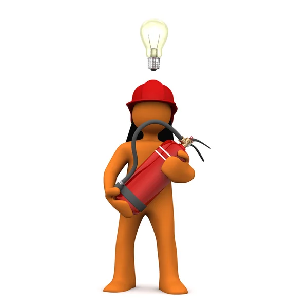 Brandweerman lamp brandblusser — Stockfoto