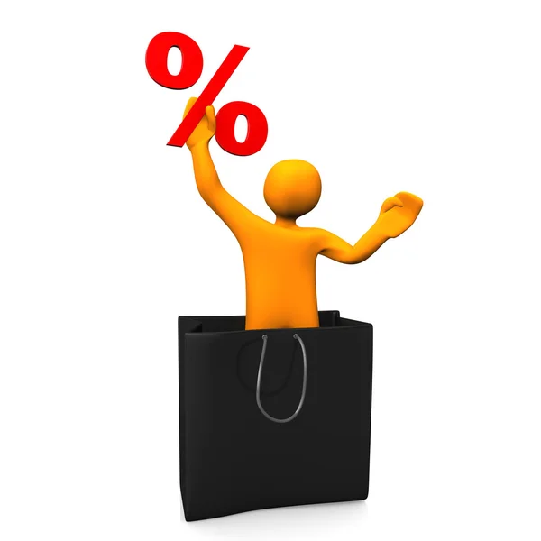 Manikin Shopping Bag Percent — Stock Photo, Image