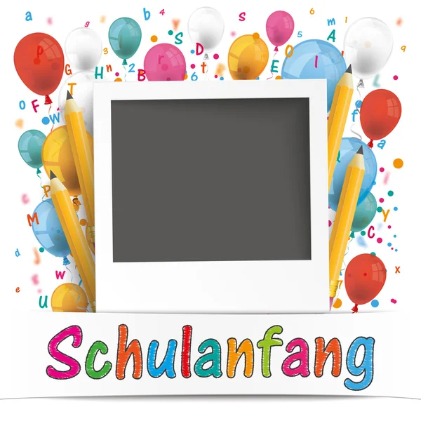 Banner Luftballons Buchstaben Foto schulanfang — Stockvektor