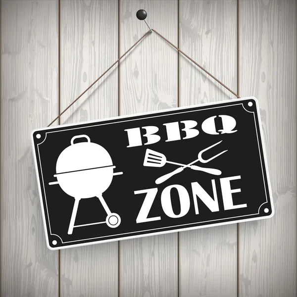 Sign Wooden Background BBQ Zone — Stock Vector