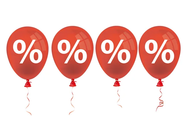 4 červené balónky procenta — Stockový vektor