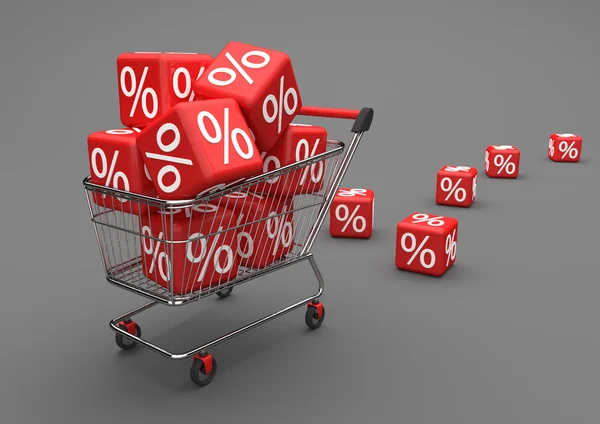 Shopping Cart Red Percent Cubes — Stock Photo, Image