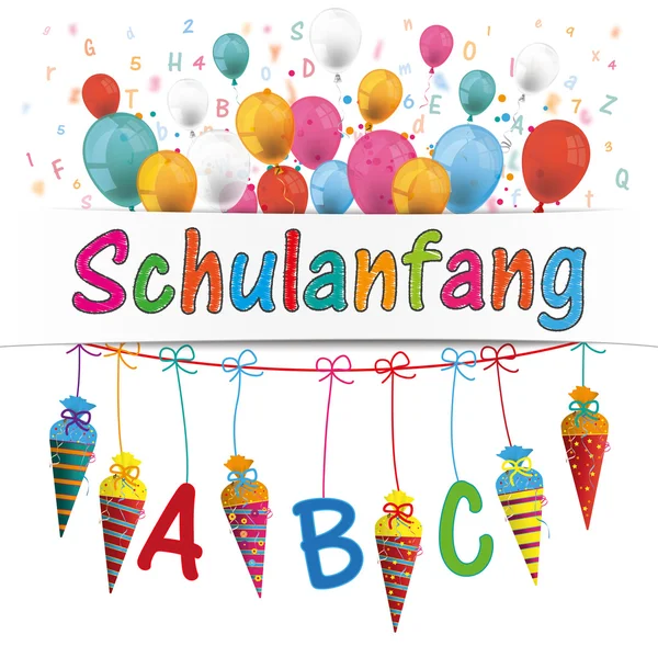 Zuckertüten Banner Luftballons Buchstaben schulanfang — Stockvektor