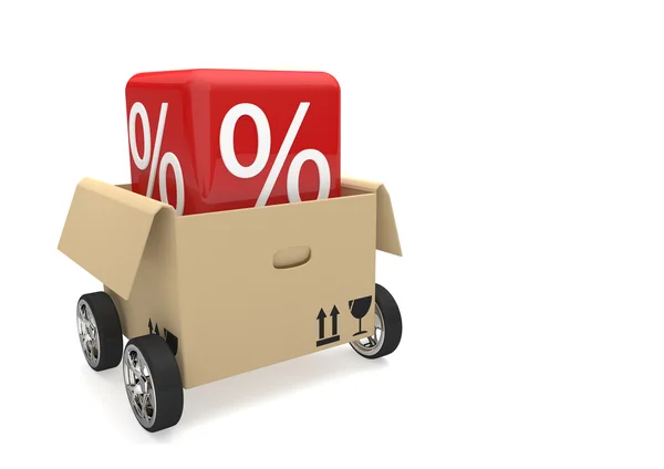 Opened Box Wheels Red Sale Cube — Stock Photo, Image