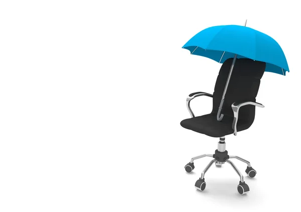 Swivel chair with blue umbrella on the white — Stock Photo, Image