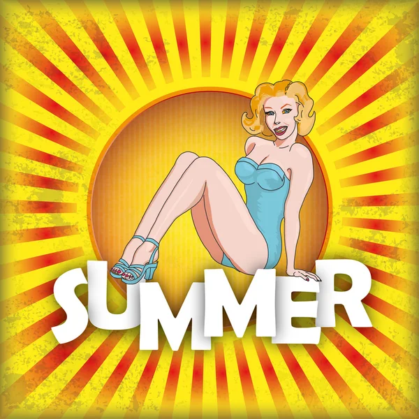 Retro Sun Summer Fest Pinup Girl — Stock Vector