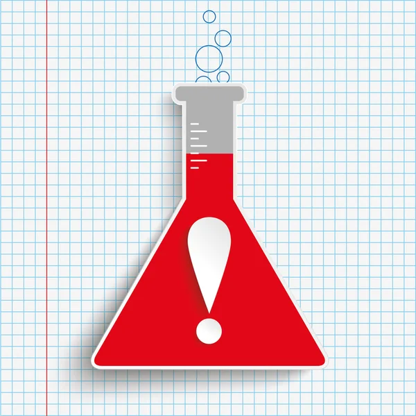 Triangle Test Tube Exclamtion Mark Checked Paper — Stock Vector