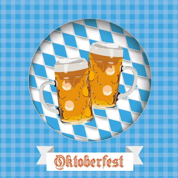 Bavarian Colors Beer Mugs Hole Cover Ribbon — Stock Vector