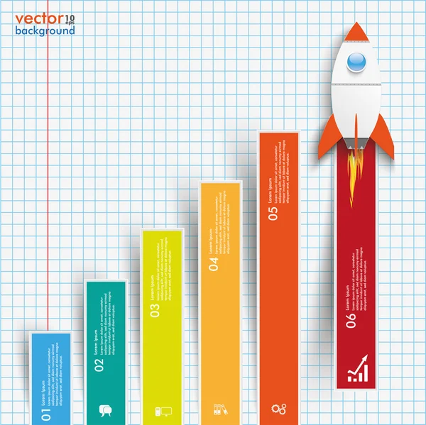 Chart Growth Colored Bars Rocket Checked Paper — Stock Vector