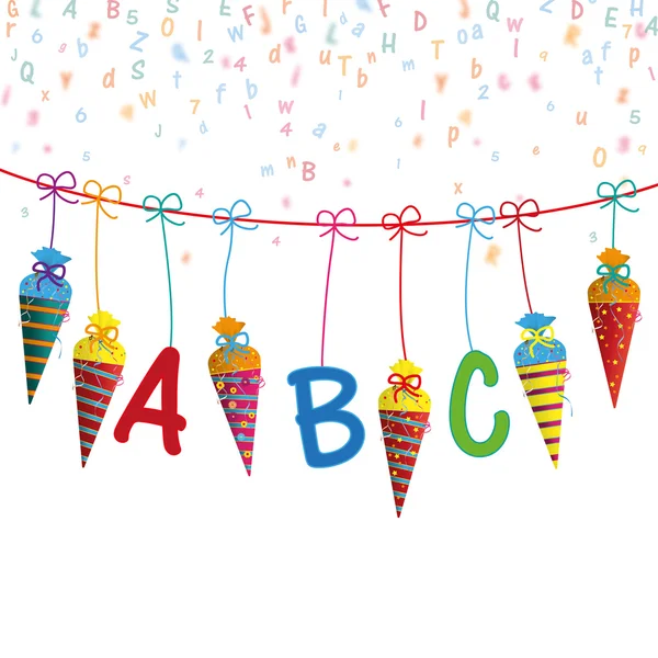 Colored Hanging Candy Cones Line ABC Letters — Stock Vector