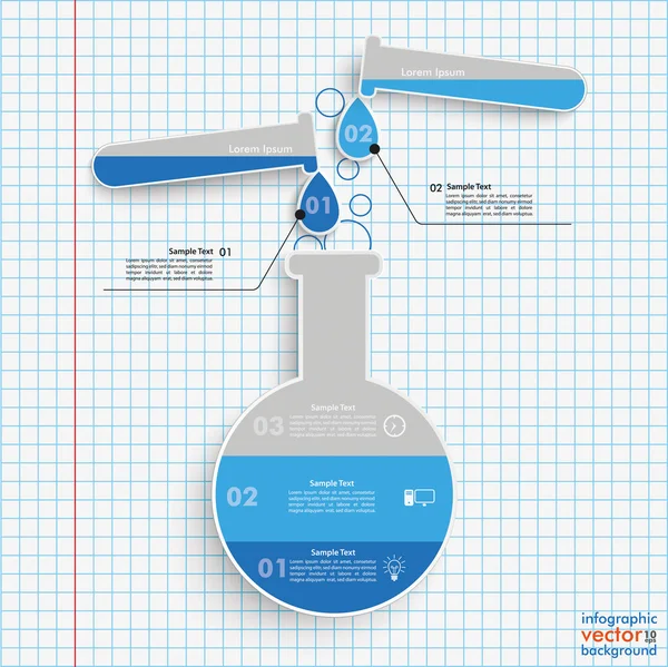 Laboratóriumi kísérlet kémcsövek Infographic kockás papír — Stock Vector