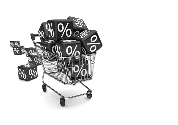 Shopping Cart svarta procent kuber — Stockfoto