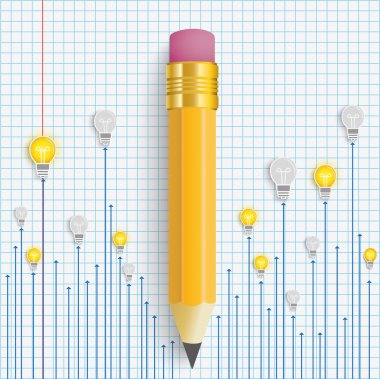 Bulbs with pencil on the checked paper clipart