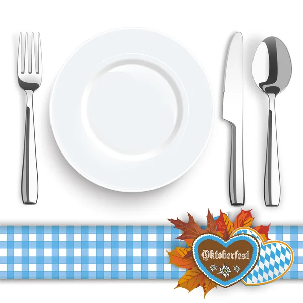 Assiette Oktoberfest avec nappe bleue — Image vectorielle