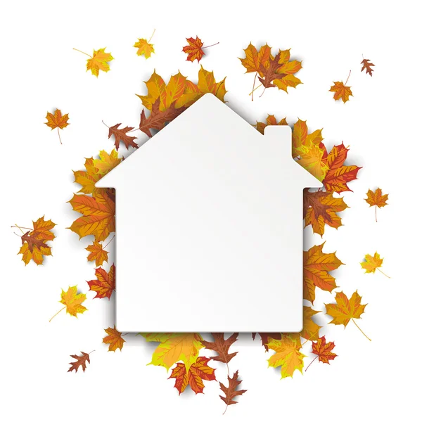 Бумажный дом с осенней листвой — стоковый вектор