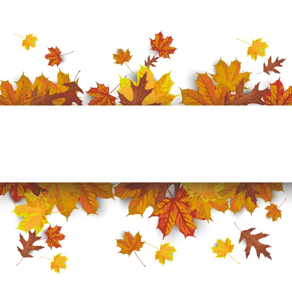 Weißes Banner mit Laub in Herbstfarben — Stockvektor