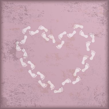 Vintage Pink Background with White Footprints in shape of Heart clipart