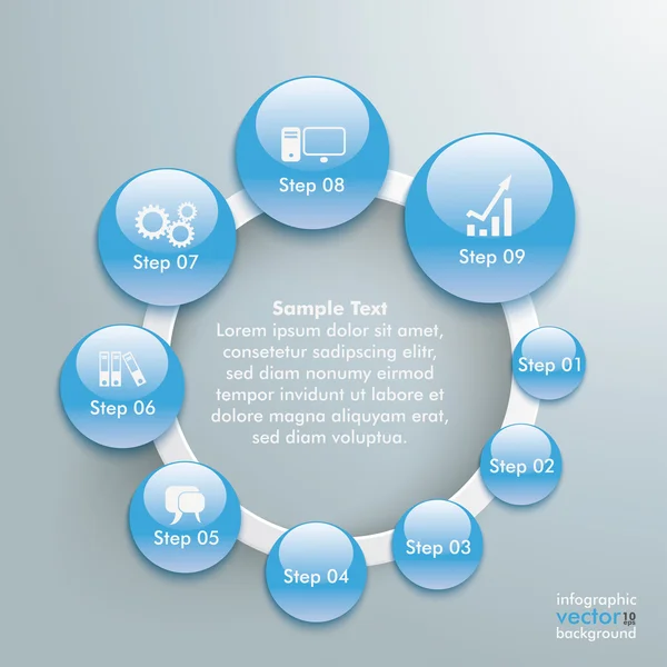 Botão azul cai infográfico anel branco — Vetor de Stock