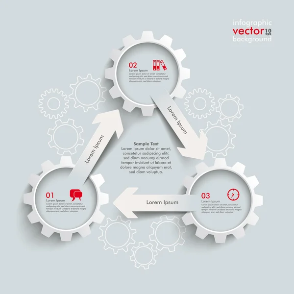 3 engrenagens brancas Ciclo de 3 setas — Vetor de Stock