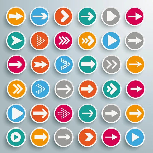 36 botones de colores Flechas Círculos — Vector de stock