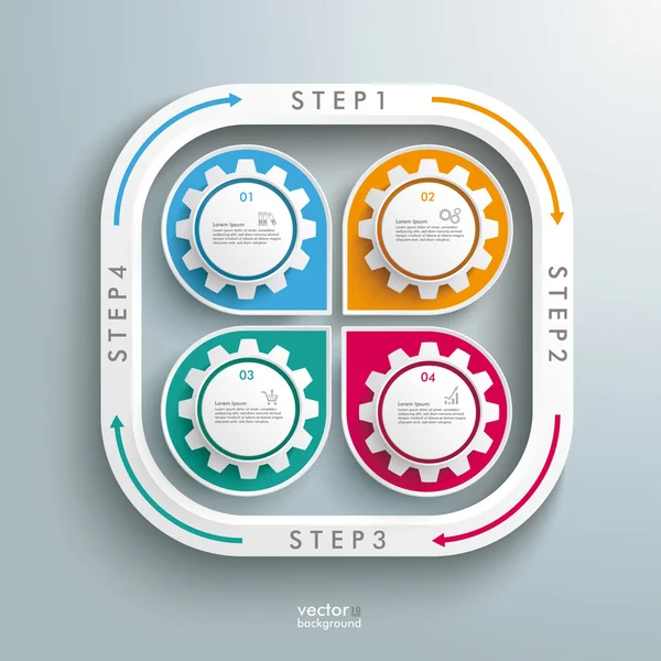 Infografica astratta gocce fiore 4 ingranaggi ciclo — Vettoriale Stock