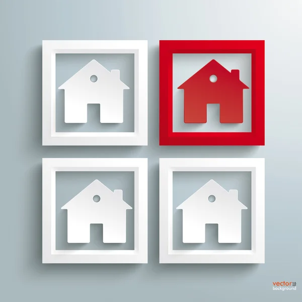 3 Casas brancas 1 moldura vermelha —  Vetores de Stock