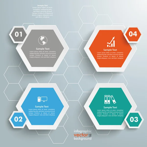 4 Hexagons colorés Arrière-plan — Image vectorielle