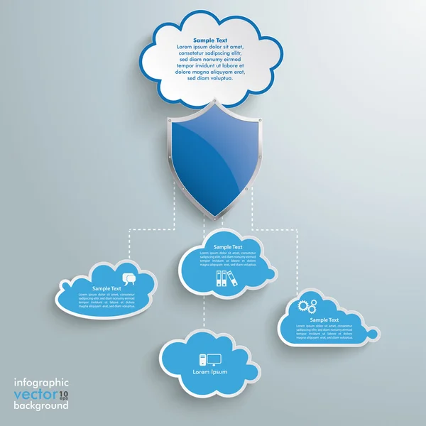 Bouclier de protection des nuages bleus Infographie — Image vectorielle