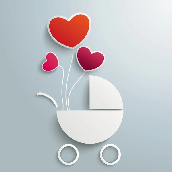 Libro blanco Baby Buggy 3 corazones de globo — Vector de stock