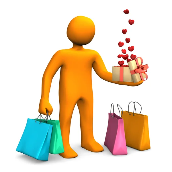 Manikin Shopping Bags Gift Hearts — Stock Photo, Image