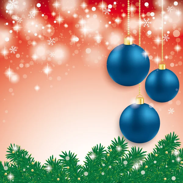 Blue Baubles Light Fir Branch — Stock Vector