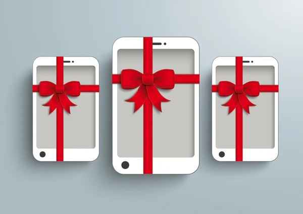 3 bianco Smartphone nastro rosso — Vettoriale Stock