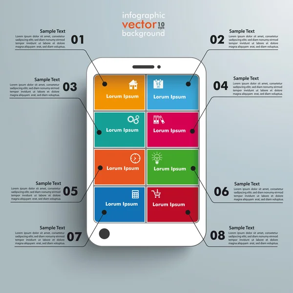 Beyaz Smartphone 8 seçenekleri Infographic — Stok Vektör