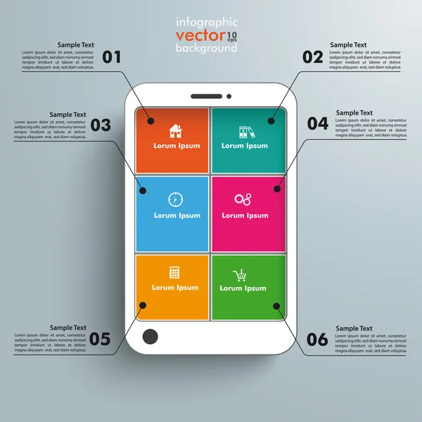 Branco Smartphone 6 Opções Infográfico —  Vetores de Stock